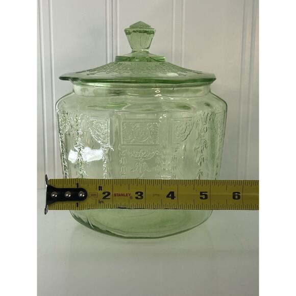 Uranium Glass Cookie Biscuit Jar Anchor Hocking Princess Green Depression Vintag - Picture 3 of 12